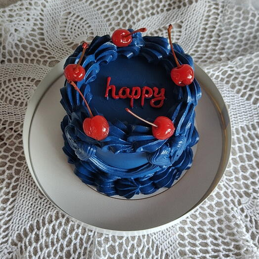 Бенто-торт ламбет синий с вишней Happy в подарок