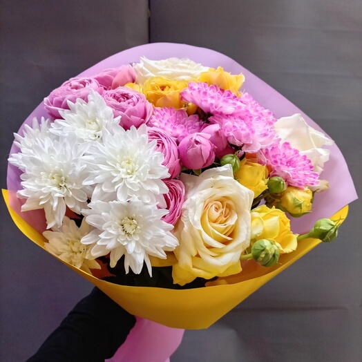 Букет в желто-розовых оттенках 🌼