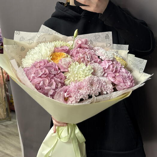 Желто-розовый микс букет 💐