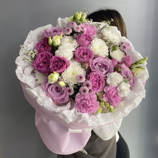Букет сиреневый 💟 ароматная Роза маритим🌸 пионовидная кустовая Роза 💜 Хризантема