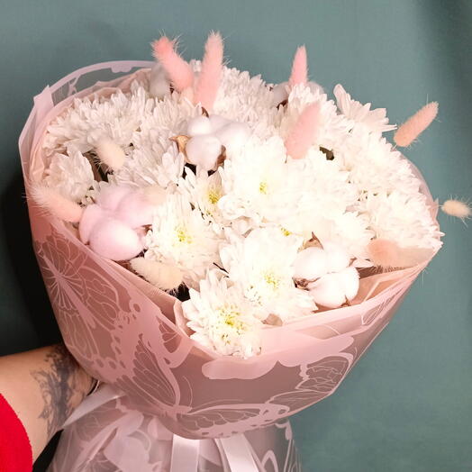 Букет из хризантем, хлопка 🌸