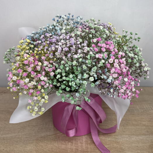 Радужная композиция из гипсофилы
