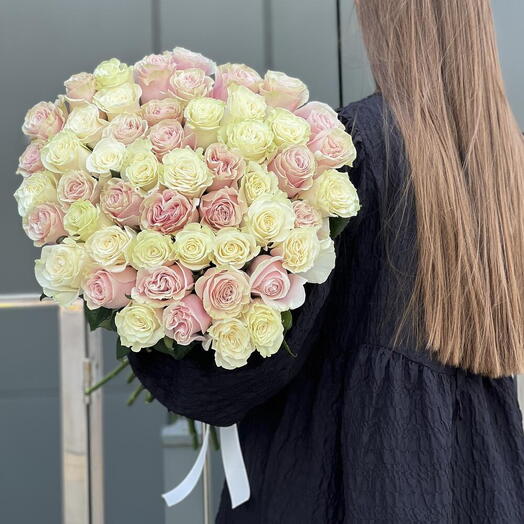Bouquet of Tender feelings of 51 white and pink roses