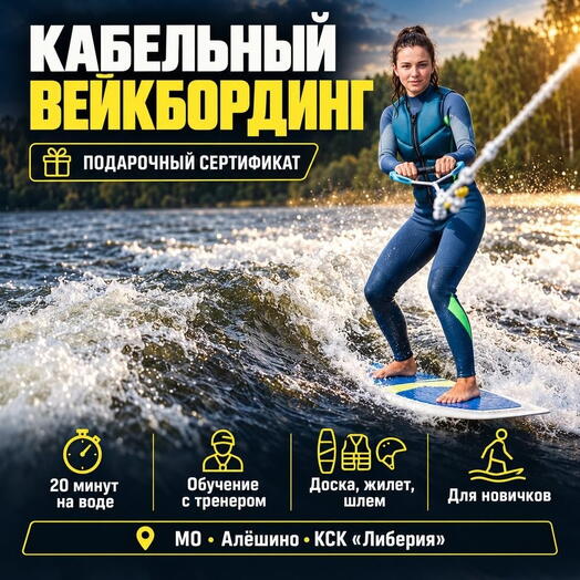 Подарочный сертификат «Кабельный вейкбординг» (25 минут, 1 человек)