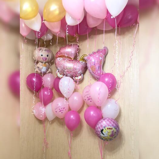 Composition of pink balloons for a girl's discharge 41 pieces