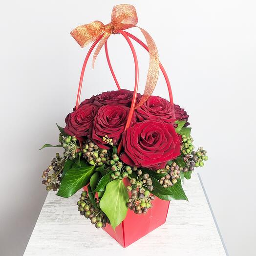Red roses in a bag