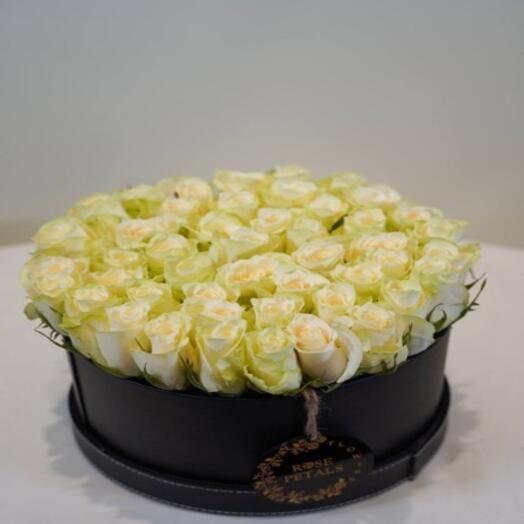 WHITE ROSES WITH  LETHER BOX