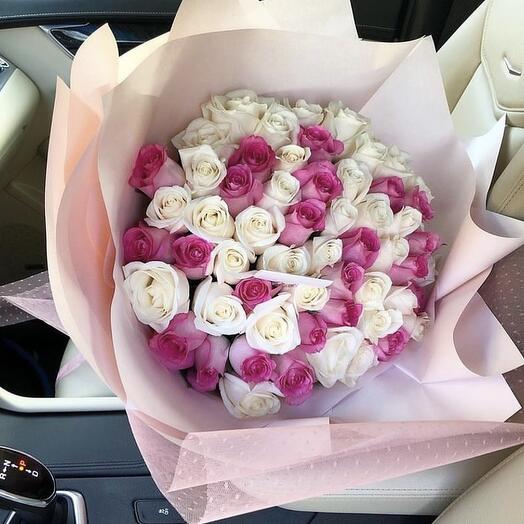 Bouquet of white and pink roses