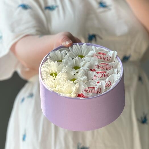 A box with Raffaello and chrysanthemum
