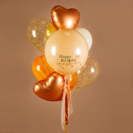 Связка шаров с индивидуальной надписью и грузиком «Sunshine» | 9 шаров