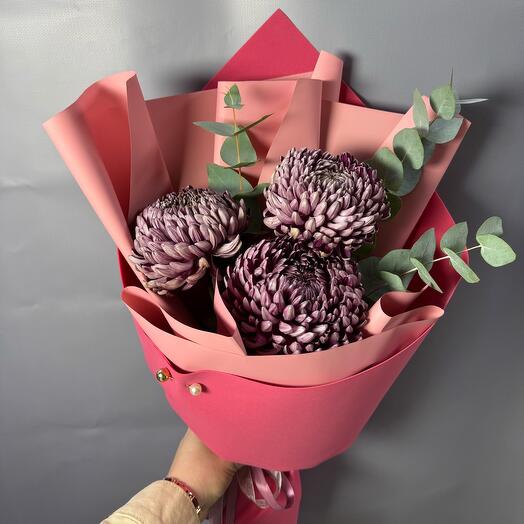 Букет из одноголовой хризантемы "Бигуди" 3 шт