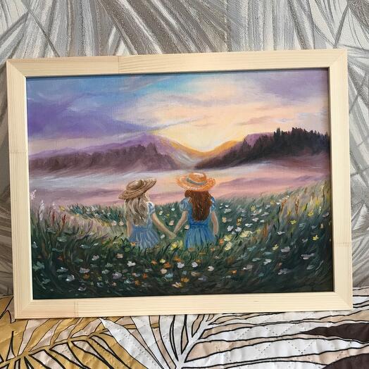 Картина маслом. Дружба с детства.30*40см. В раме