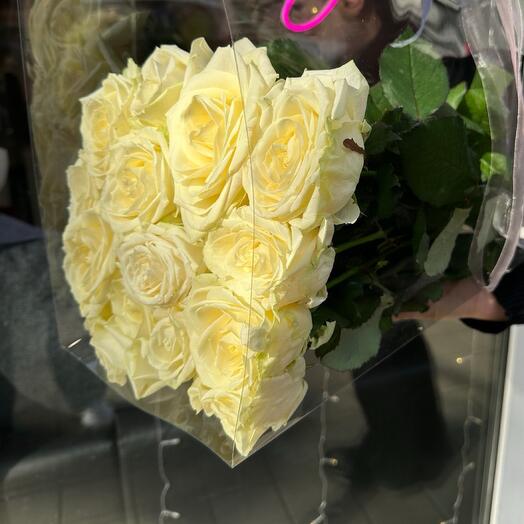 White roses in a transparent bag