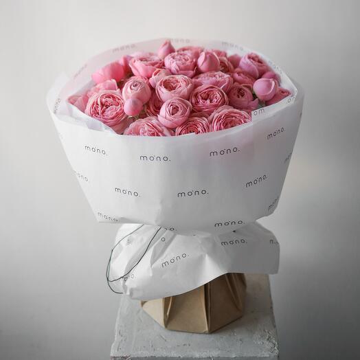 Mono bouquet of bushy peony-shaped roses by Silva Pink