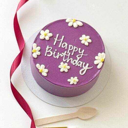 Торт 1 кг фиолетовый с ромашками happy birthday