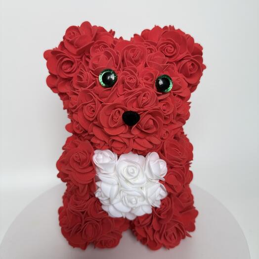 Мишка из роз "Luxury Rose Bear" фоамирана Красный с сердцем, милый подарок