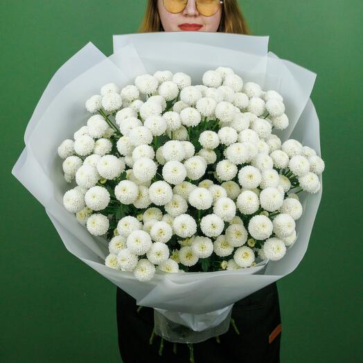 Белоснежный букет необычных хризантем