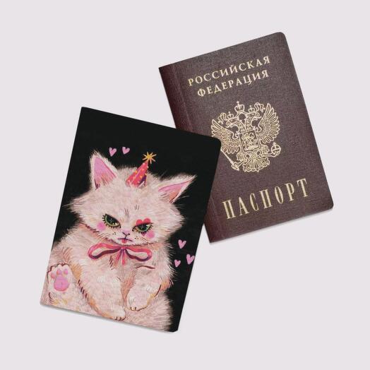 Обложка на паспорт женская, для документов "Кошка, сердечки"