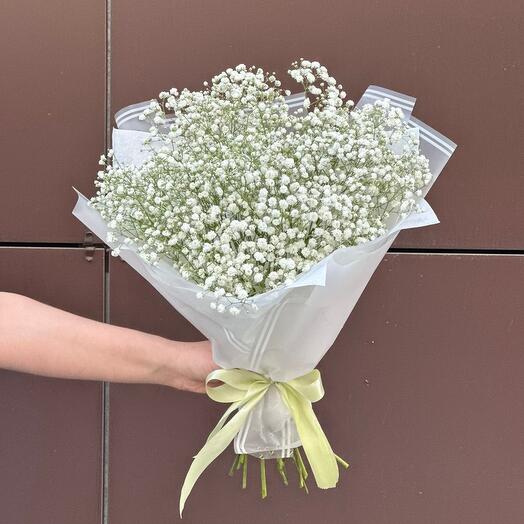 A compliment bouquet of white gypsophila