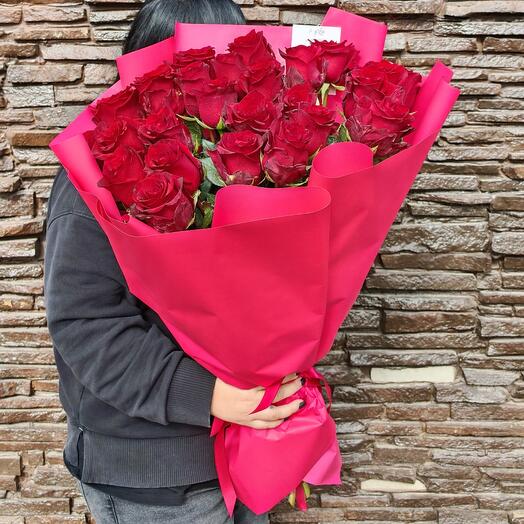 Высокие Розы Эквадор 25 красных роз Эквадор импортные 70см 🌹🥰 в упаковке