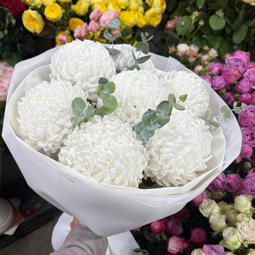 Осенний букет из белых хризантем Bigoudi (бигуди) 💐🦋🍀
