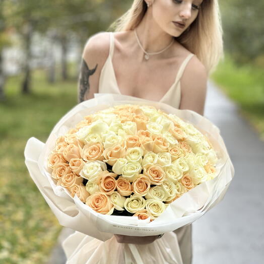 101 роза нежный микс 🌸 роскошный WOW букет