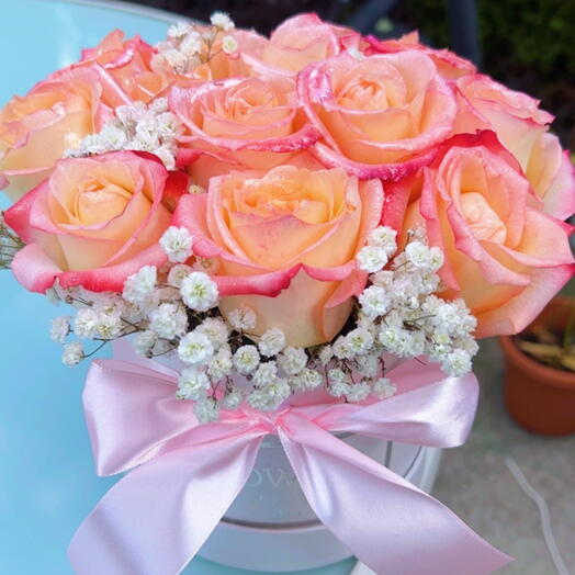 Peach Roses Flower Box