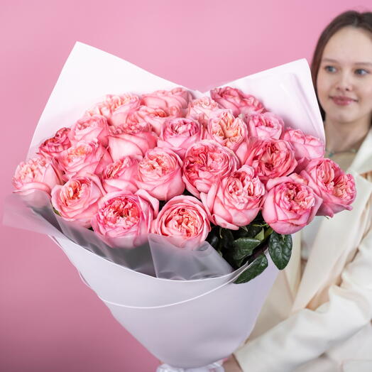Букет из 25 пионовидных розовых роз 70 см Pink Expression