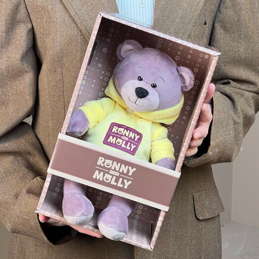 Мягкая игрушка мишка Ронни в желтой толстовке