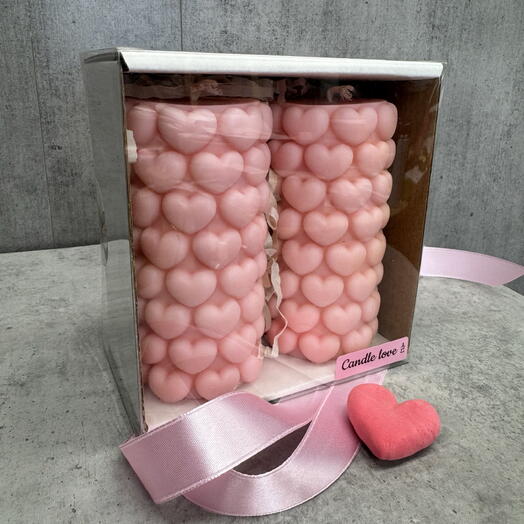 Свечи с сердечками розовые LOVE 2 шт