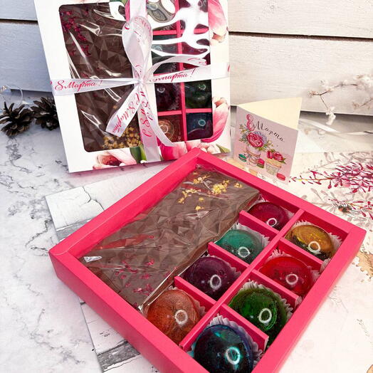 Подарочный набор женский из 8 чайных бомбочек и шоколадки, 14 февраля