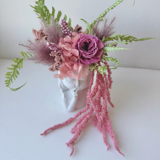 Букет мини композиция из стабилизированных цветов «Мечтательница Фея» подарок на день влюбленных 14 февраля