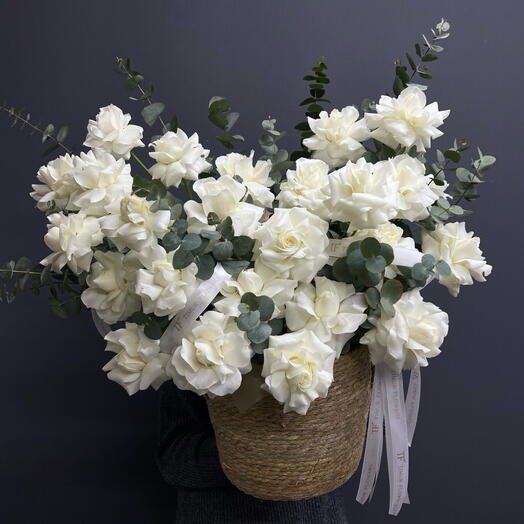 Basket of white roses