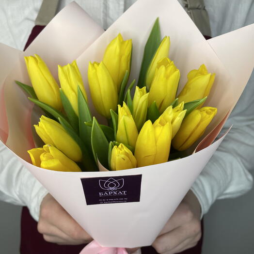 Цветочный букет, Монобукет из желтых тюльпанов XS