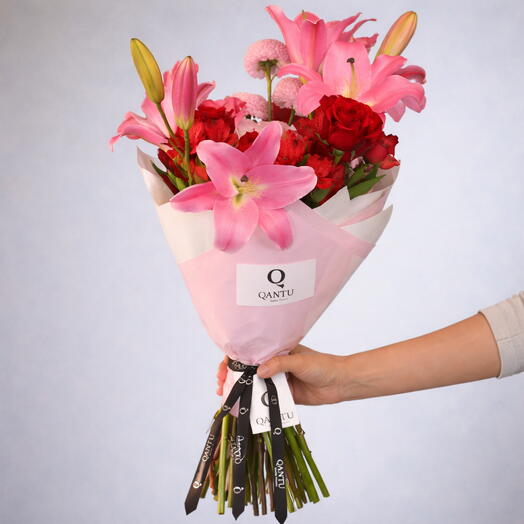 Pink Passion Bouquet | Bouquet of Pink Lilies and Red Roses