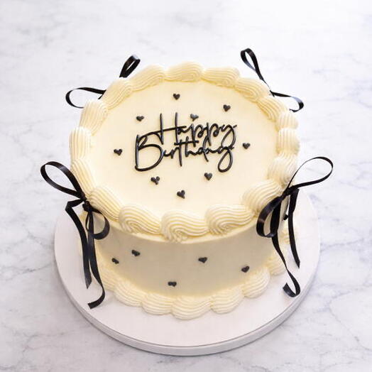Торт Ламбет с черными сердечками, бантиками и топпером Happy Birthday