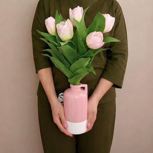 Розовые тюльпаны. Светильник-букет
