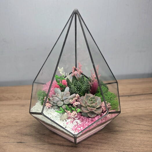 Флорариум с суккулентами в подарок "Нежность "