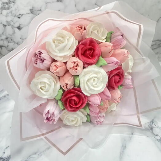 Нежнейший шикарный букет из зефирных Тюльпанов и Роз! На день рождения, Любимой, Мамочке, Свадьбу, Руководителю