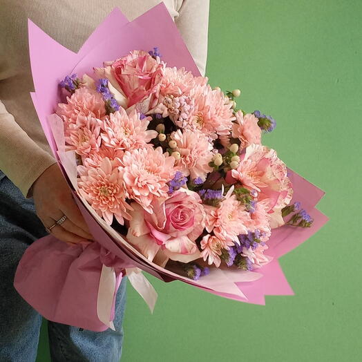 Букет с французскими розами и хризантемой 🌹