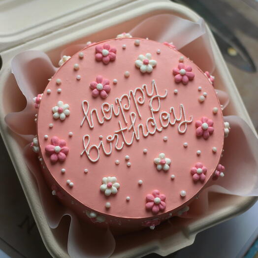 Дофаминовый бенто-торт для именинницы Happy birthday с цветочками