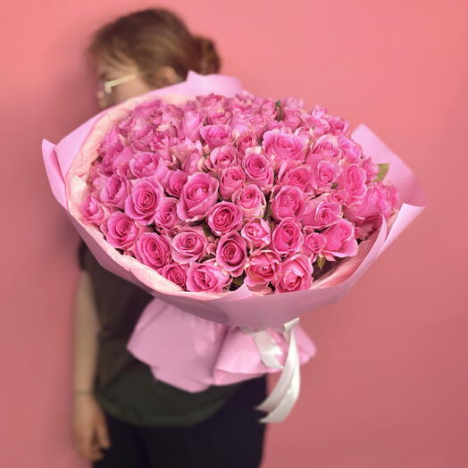 Букет 101 роскошная розовая роза 🎀💖💓