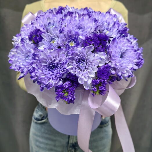 Лавандовая хризантема и статица 💜 в коробке