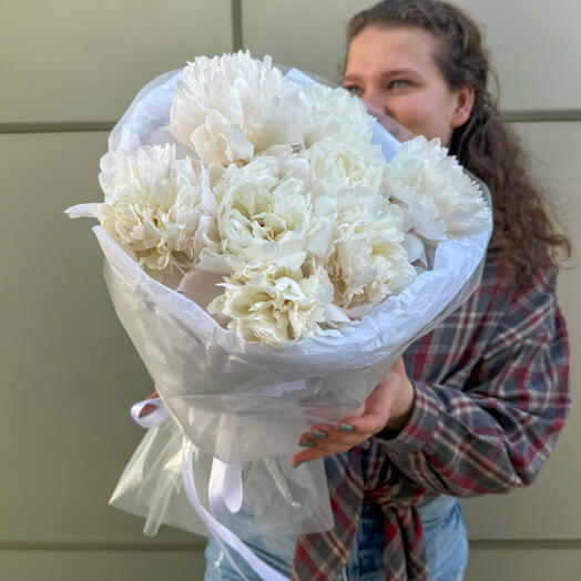 Дофаминовые белые Пионы 9шт + сладкий подарок 🎁