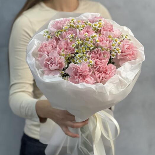 Моно букет из диантусов и танацетума🌸