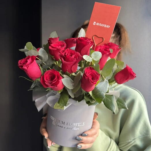 -20%АКЦИЯ💐Композиция в шляпной коробке "Моя любовь️"/роза Кения 15 шт/Цветы Уфа/Цветы в Уфе/Доставка цветов Уфа