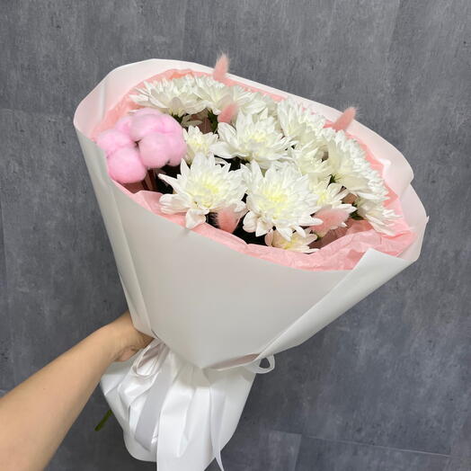 Букет с хризантемой и хлопком 🌸