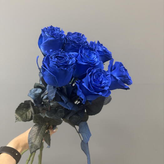 Розы синие 7 штук под ленту 💙