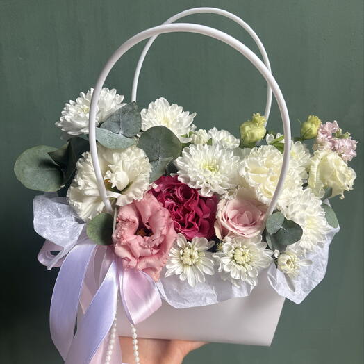 😍Сумочка из хризантемы/эустомы/роз кантри блю😍