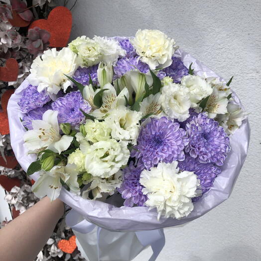 🌸Хризантема, эустома, альстромерия и диантус в букете Bloom Room